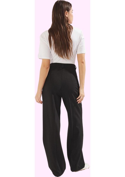 Kadın Yüksek Bel Straight Pantolon Düz Desen Iş ve Günlük Kullanıma Uygun Kaliteli Malzeme modelleri