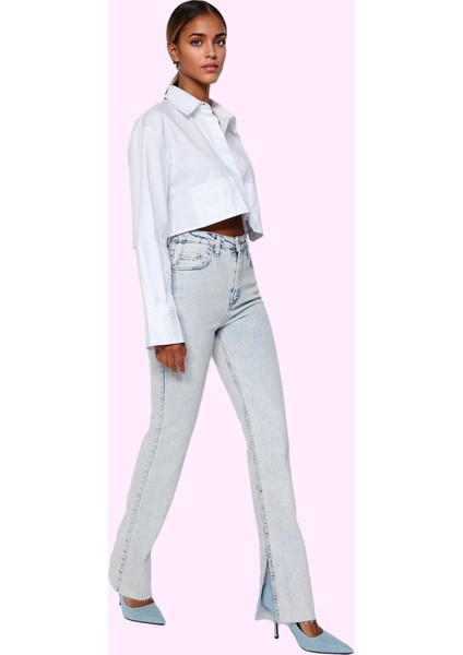 Kadın Denim Flare Jean Yüksek Bel 5 Cep Esnek Günlük ve Şık Kombinler Yaz Aylarının Vazgeçilmezi