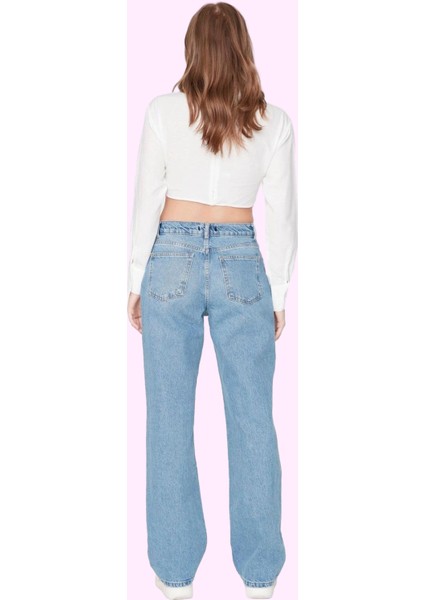 Kadın Pamuklu Denim Regular Geniş Paça Kot Pantolon Düşük Bel Günlük Kullanım Modern Tasarım modelleri