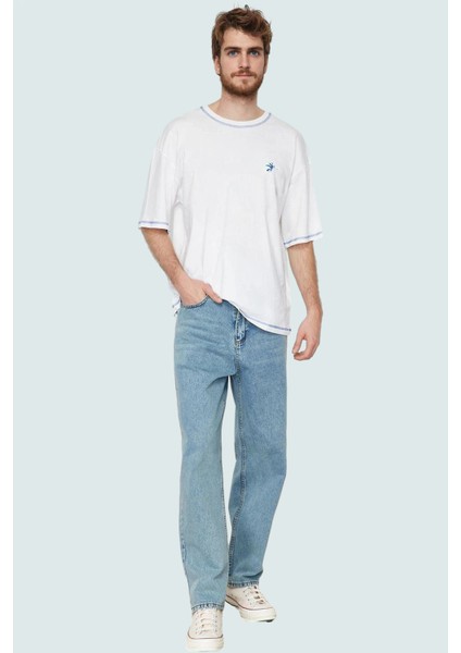 Erkek Pamuklu Denim Pantolon Yüksek Bel Geniş Paça Günlük Stil Hafta Sonu Kaliteli Malzeme