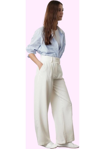 Kadın Geniş Paça Pantolon Yüksek Bel Detaylı Rahat ve Şık Günlük Kullanım Kaliteli Malzeme fiyatları