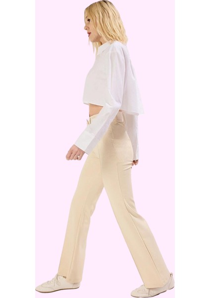 Kadın Düz Desen Geniş Paça Pantolon Yüksek Bel Beli Lastikli Rahat Günlük Kombin Hafta Sonu fiyatları