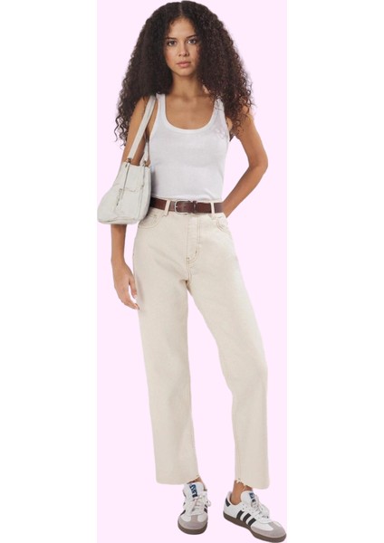 Kadın Pamuk Denim Straight Jean Pantolon Yüksek Bel Günlük Casual Yaz Aylarının Vazgeçilmezi