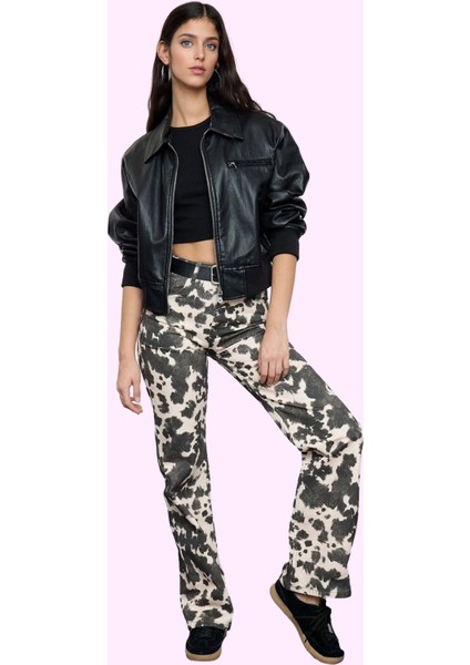 Kadın Inek Desenli Düşük Bel Wide Leg Jean Pantolon Pamuk Casual Stil Yaz Aylarının Vazgeçilmezi fiyatları