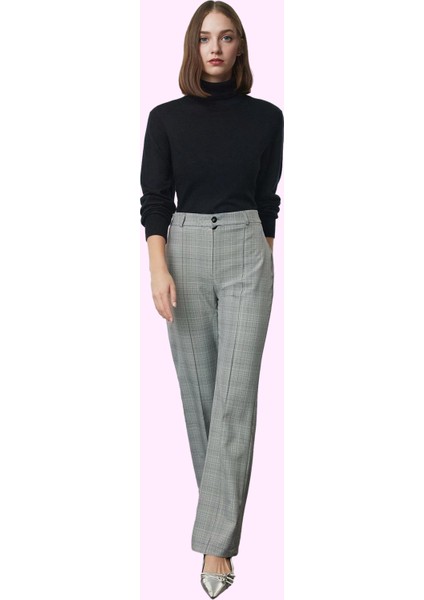 Kadın Ekose Straight Pantolon Kışlık Şıklık ve Rahatlık Günlük Kullanım Yaz Aylarının Vazgeçilmezi
