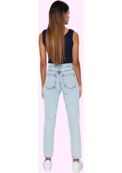 Kadın Pamuk Denim Mom Jean Pantolon Yüksek Bel Regular Boy Günlük Kullanım Kaliteli Malzeme modelleri