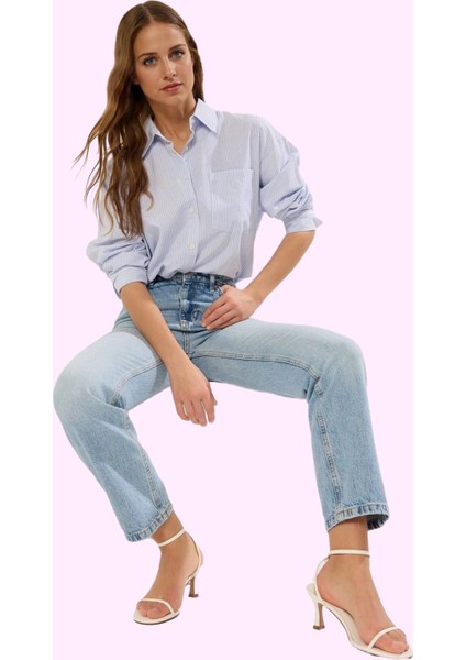 Kadın Pamuk Denim Straight Jean Pantolon Yüksek Bel Günlük Kullanım Yaz Aylarının Vazgeçilmezi