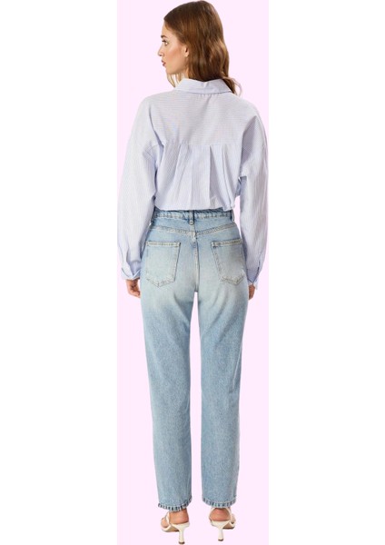 Kadın Pamuk Denim Straight Jean Pantolon Yüksek Bel Günlük Kullanım Yaz Aylarının Vazgeçilmezi fiyatları