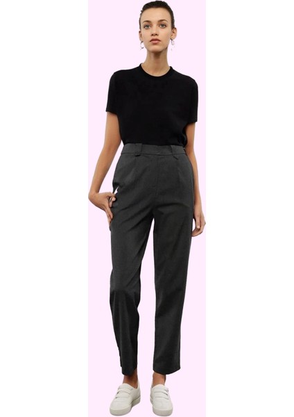 Kadın Poliviskon Dokuma Pantolon Yüksek Bel Havuç Kalıp Günlük ve Iş Hayatı Modern Tasarım