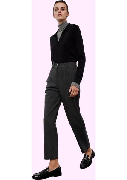 Kadın Poliviskon Dokuma Pantolon Yüksek Bel Havuç Kalıp Günlük ve Iş Hayatı Modern Tasarım fiyatları