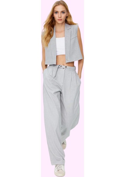 Kadın Dokuma Pantolon; Yüksek Bel Geniş Paça Straight Kalıp Düz Desen Yaz Aylarının Vazgeçilmezi modelleri