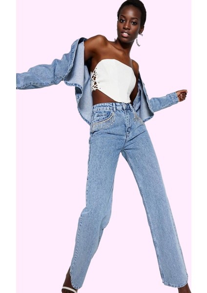 Kadın Pamuk Jean; Yüksek Bel Geniş Paça Rigid Dokuma Günlük Kullanım Yaz Aylarının Vazgeçilmezi