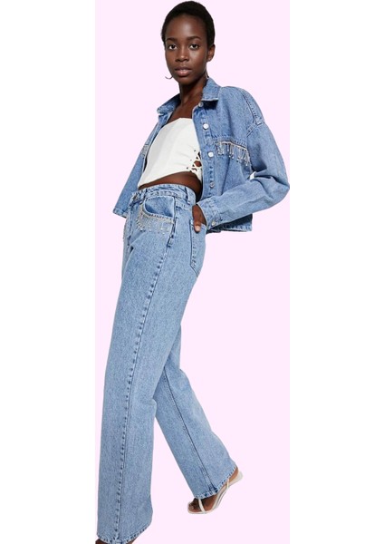 Kadın Pamuk Jean; Yüksek Bel Geniş Paça Rigid Dokuma Günlük Kullanım Yaz Aylarının Vazgeçilmezi fiyatları