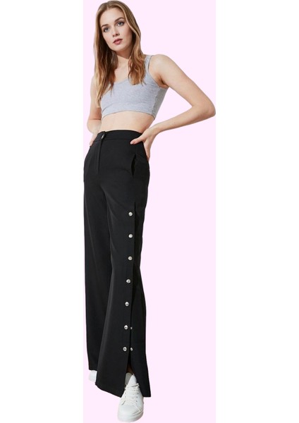 Kadın Yüksek Bel Geniş Paça Pantolon Casual Dokuma Kumaş Rahat Günlük Yaz Aylarının Vazgeçilmezi fiyatları