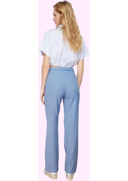 Kadın Straight Düz Kesim Uzun Pantolon; Yüksek Bel Dokuma Kumaş Günlük Yaz Aylarının Vazgeçilmezi modelleri