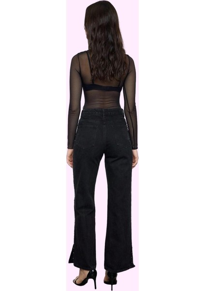 Kadın Pamuk Jean Yüksek Bel Geniş Paça Günlük ve Şık Kombinler Hafta Sonu Kaliteli Malzeme modelleri