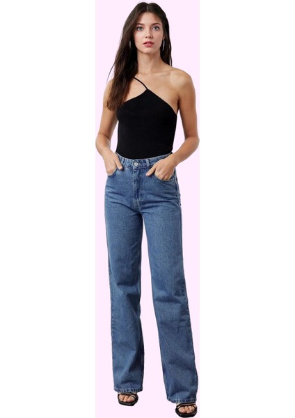 Kadın Pamuk Denim Wide Leg Jean Yüksek Bel Rahat Günlük Stil Hafta Sonu Yaz Aylarının Vazgeçilmezi