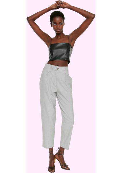 Kadın Poliviskon Dokuma Pantolon Yüksek Bel Havuç Kalıp Günlük ve Iş Hayatı Modern Tasarım fiyatları