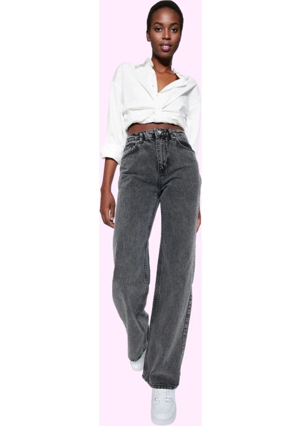 Kadın Pamuk Denim Wide Leg Jean Yüksek Bel Rahat Günlük Stil Hafta Sonu Yaz Aylarının Vazgeçilmezi