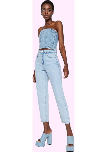 Kadın Pamuk Denim Straight Jean Pantolon Yüksek Bel Günlük Kullanım Yaz Aylarının Vazgeçilmezi fiyatları