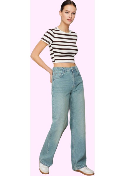 Kadın Pamuk Jean Pantolon Geniş Paça Yüksek Bel Rahat Günlük Hafta Sonu Yaz Aylarının Vazgeçilmezi modelleri