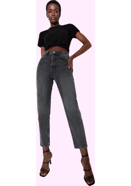 Kadın Pamuk Denim Mom Jean Pantolon Yüksek Bel Regular Boy Günlük Kullanım Kaliteli Malzeme fiyatları