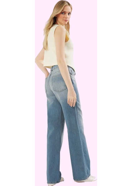 Kadın Pamuklu Denim Wide Leg Jean Pantolon Günlük ve Rahat Kullanım Yaz Aylarının Vazgeçilmezi fiyatları