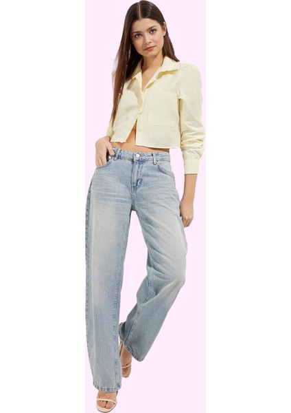 Kadın Pamuklu Baggy Jean Pantolon Düşük Bel Geniş Paça Günlük Stil Yaz Aylarının Vazgeçilmezi