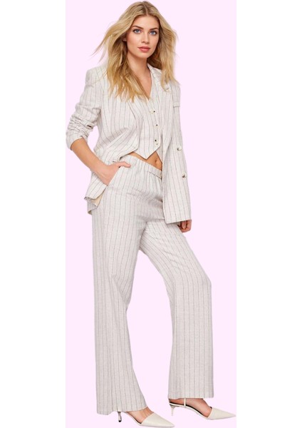 Kadın Straight Kalıp Çizgili Pantolon Nefes Alan Kumaş Günlük Şıklık Yaz Aylarının Vazgeçilmezi fiyatları