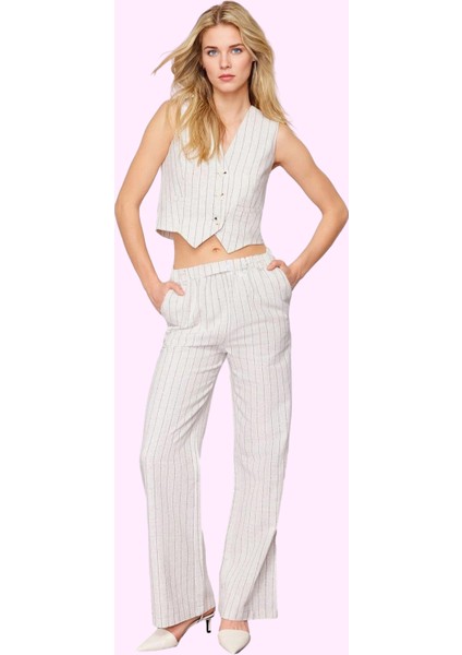 Kadın Straight Kalıp Çizgili Pantolon Nefes Alan Kumaş Günlük Şıklık Yaz Aylarının Vazgeçilmezi modelleri