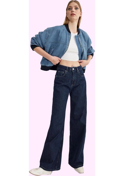 Kadın Pamuklu Denim Pantolon; Geniş Paça Günlük Şıklık Hafta Sonu Yaz Aylarının Vazgeçilmezi