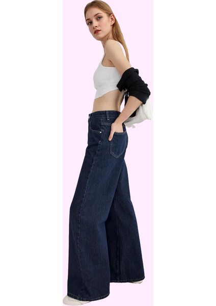 Kadın Pamuklu Denim Pantolon; Geniş Paça Günlük Şıklık Hafta Sonu Yaz Aylarının Vazgeçilmezi fiyatları
