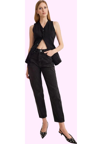 Kadın Pamuk Mom Jean Yüksek Bel Geniş Paça Günlük ve Iş Hayatı Hafta Sonu Kaliteli Malzeme fiyatları