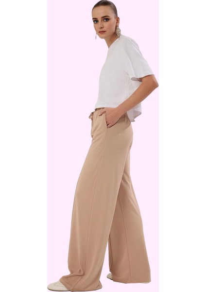 Kadın Pike Örme Pantolon Yüksek Bel Geniş Paça Casual Stil Günlük Kullanım Kaliteli Malzeme fiyatları