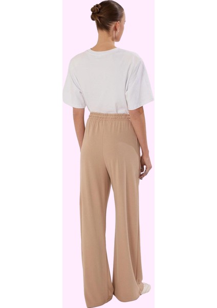 Kadın Pike Örme Pantolon Yüksek Bel Geniş Paça Casual Stil Günlük Kullanım Kaliteli Malzeme modelleri