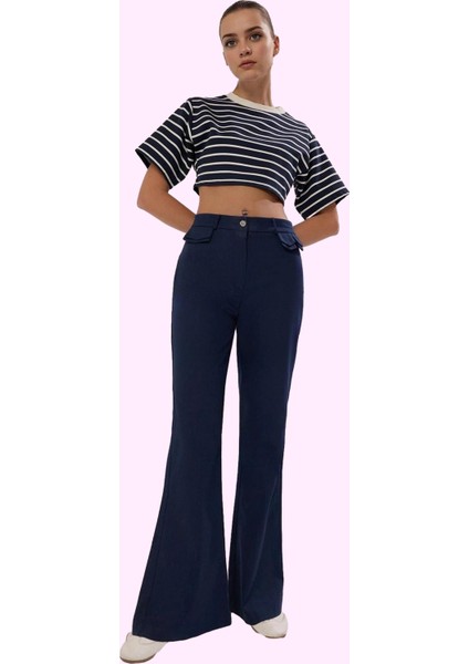 Kadın Pamuklu Bootcut Pantolon Yüksek Bel Geniş Paça Rahat Kalıp Yaz Aylarının Vazgeçilmezi fiyatları