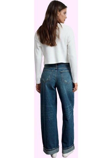 Kadın Pamuk Denim Kot Pantolon Normal Bel Baggy Geniş Paça Günlük Kullanım Kaliteli Malzeme modelleri