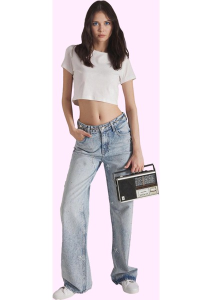 Kadın Pamuk Denim Wide Leg Pantolon Normal Bel Düz Desen Rahat Günlük Kullanım Özel Günler