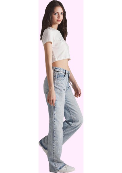 Kadın Pamuk Denim Wide Leg Pantolon Normal Bel Düz Desen Rahat Günlük Kullanım Özel Günler fiyatları