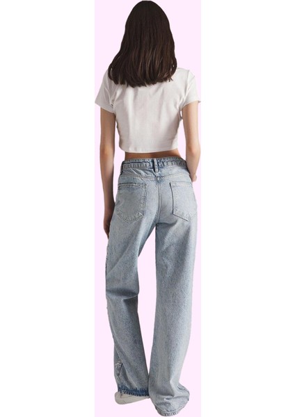 Kadın Pamuk Denim Wide Leg Pantolon Normal Bel Düz Desen Rahat Günlük Kullanım Özel Günler modelleri