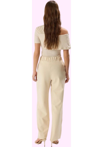 Kadın Düz Desenli Regular Yüksek Bel Geniş Paça Örme Pantolon Rahat Kesim Günlük Kombinler modelleri