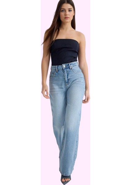 Kadın Pamuklu Denim Geniş Paça Pantolon Günlük Stil Özel Günler Yaz Aylarının Vazgeçilmezi