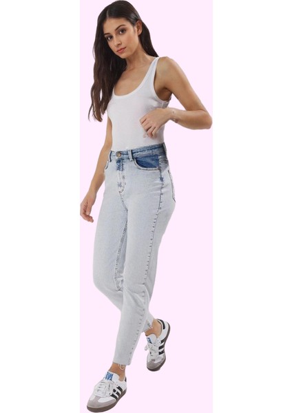 Kadın Günlük Kullanım Mom Fit Jean Yüksek Bel Pamuk Rahat Hafta Sonu Yaz Aylarının Vazgeçilmezi