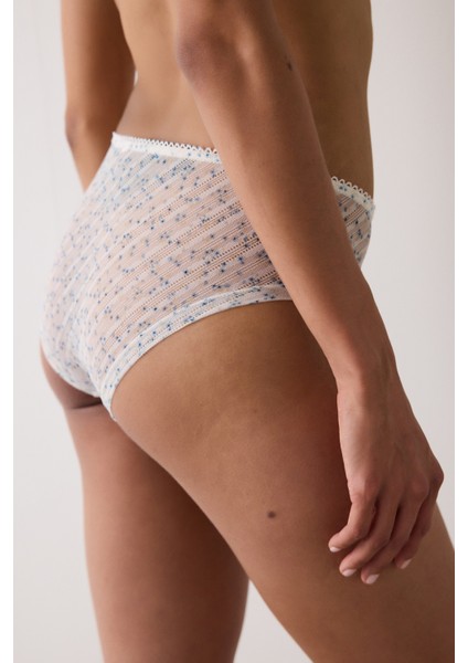 Ekru Çiçek Desenli Normal Bel Hipster Külot fiyatları
