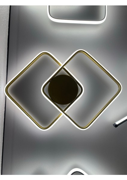 Yüksek Aydınlatmalı Kare Gold Tavan Plafonyer LED Avize, 3 Renk Aydınlatma