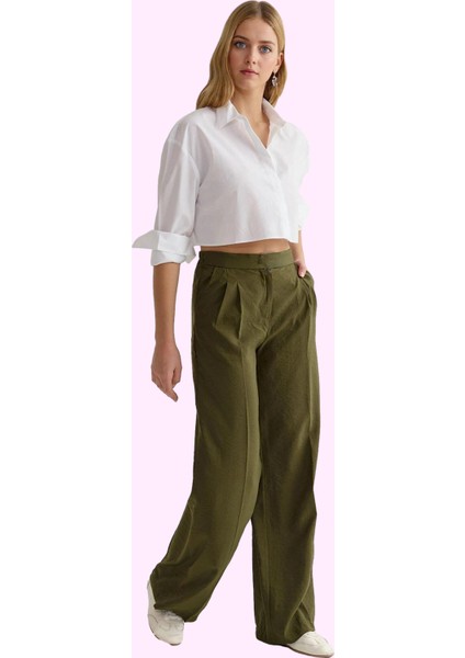 Kadın Yüksek Bel Geniş Paça Melfi Dokuma Pantolon Rahat Kesim Günlük Kombinler Için Hafta Sonu fiyatları