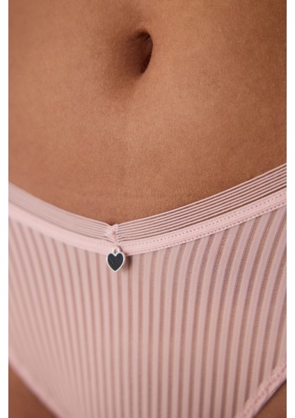 Açık Gül Kurusu Çizgili V Kesim Orta Bel Brazilian Külot modelleri