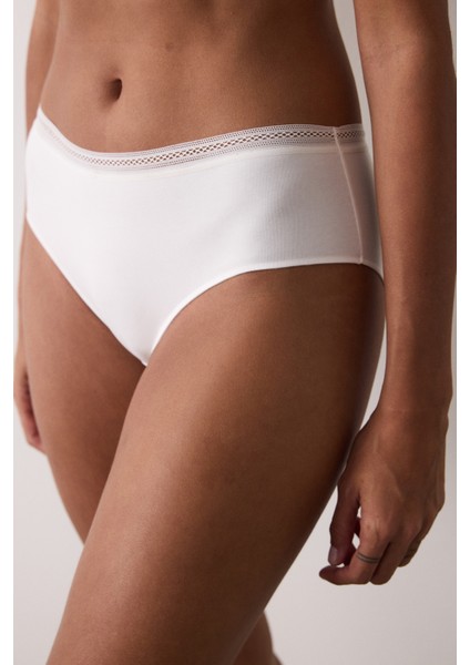 Ekru Düşük Bel Pamuklu Hipster Külot