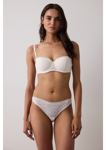Ekru Bloom Çiçekli Dantelli Balenli Straplez Sütyen fiyatları
