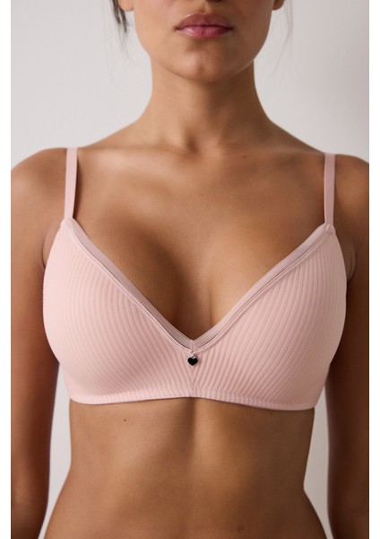 Açık Gül Kurusu Çizgili Balensiz Çıkarılabilir Kaplı T-Shirt Sütyen fırsatları